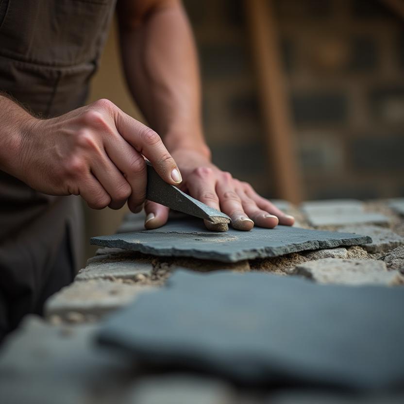 Artisan dressing slate on site