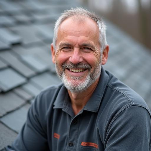 Jacques Duval smiling on roof